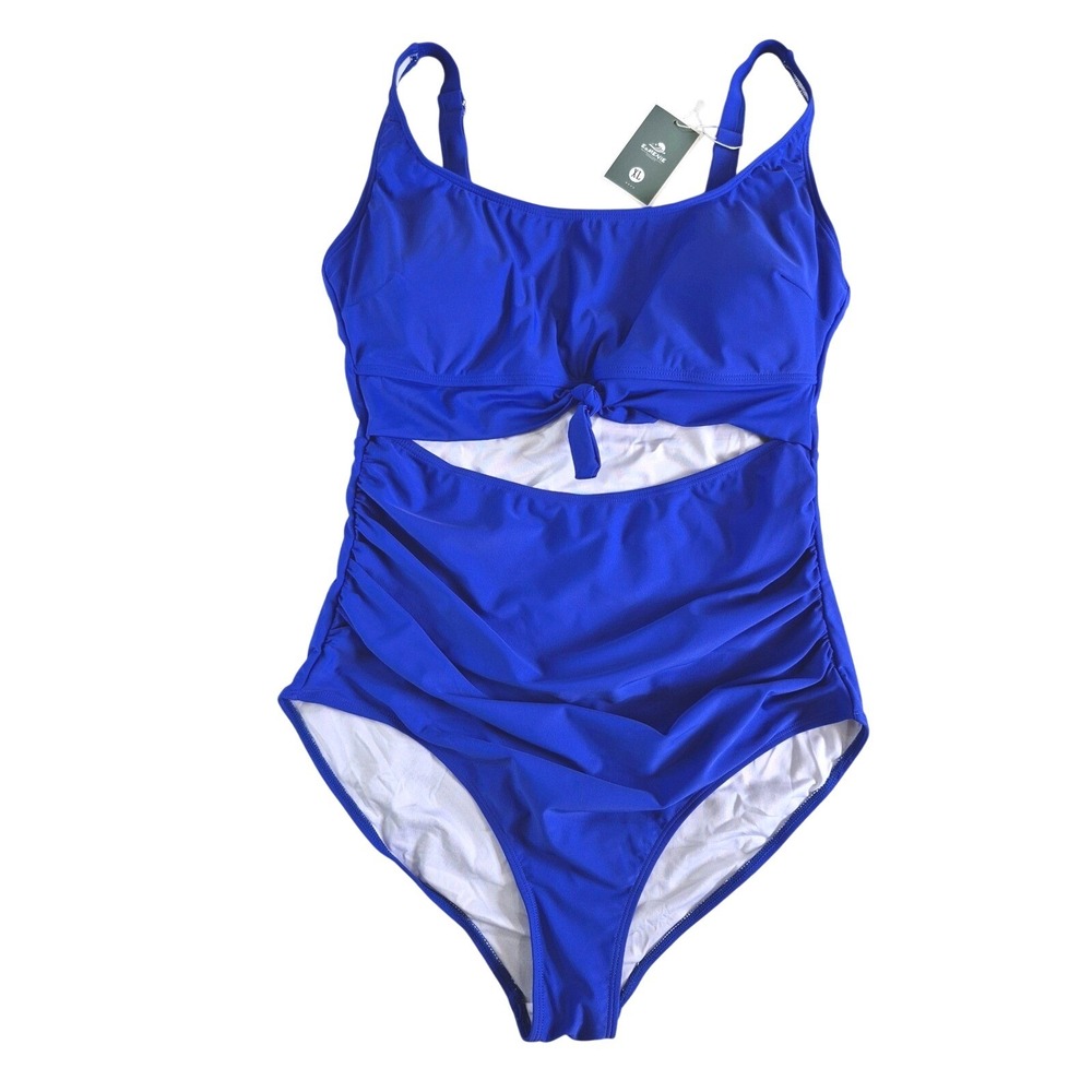 Eomenie Womens Blue Ruched Cutout One Piece Swimsuit Size XL NWTβ